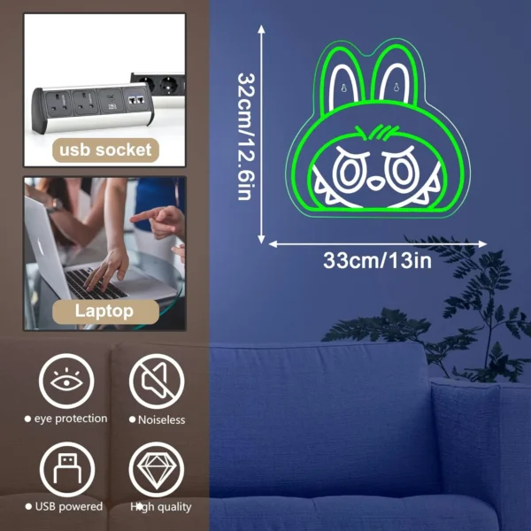 Labubu Cartoon Lab Neon RGB Edge Lit Zielony Znak LED 1